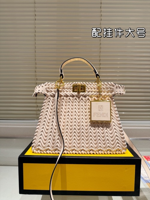 Fendi Medium Woven Leather Handbag with Charm - Chic and Versatile 1 Fendi Medium Woven Leather Handbag with Charm - Chic and Versatile