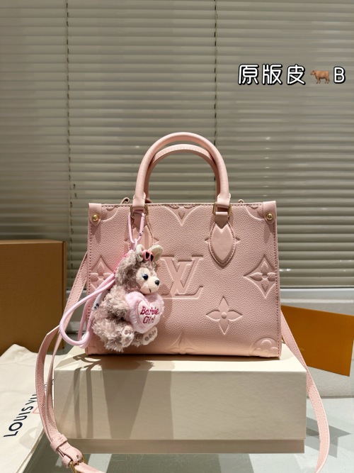 Louis Vuitton Onthego Small Pink Leather Tote Bag with Charm 25cm 1 Louis Vuitton Onthego Small Pink Leather Tote Bag with Charm 25cm