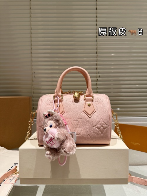 LV Speedy Pillow Bag with Cowhide Leather and Charm - Pink, 20x15cm 1 LV Speedy Pillow Bag with Cowhide Leather and Charm - Pink, 20x15cm