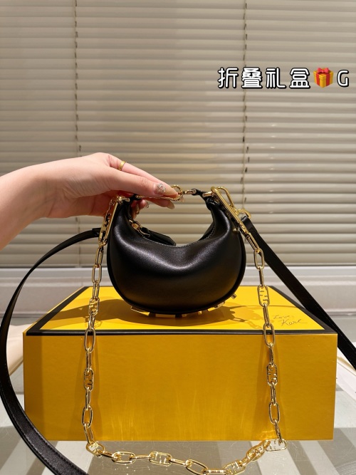 Fendi Graphy Crescent Bag: Elegant Black Leather with Gold Chain Detail 1 Fendi Graphy Crescent Bag: Elegant Black Leather with Gold Chain Detail