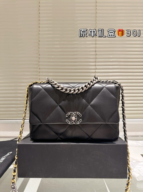 Chanel 19 Handbag Black Lambskin Flap Bag, 30cm 1 Chanel 19 Handbag Black Lambskin Flap Bag, 30cm