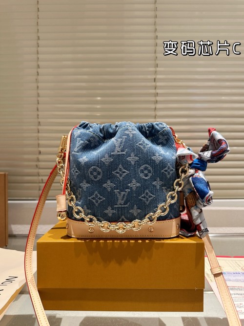 Louis Vuitton Nano Noe Denim Bucket Bag with Scarf - Limited Edition 1 Louis Vuitton Nano Noe Denim Bucket Bag with Scarf - Limited Edition