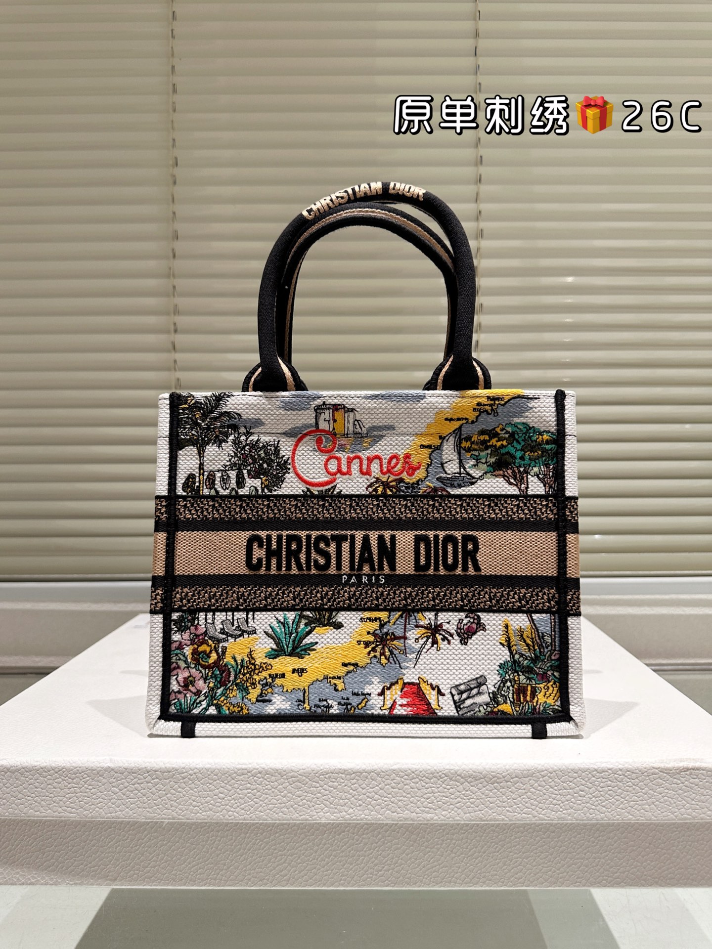 Dior Book Tote Bag Embroidered Jacquard with Inner Bag, Small Size - Cannes