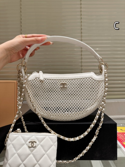 Chanel White Net Hoop Bag with Quilted Card Holder - Chic & Unique 1 Chanel White Net Hoop Bag with Quilted Card Holder - Chic & Unique