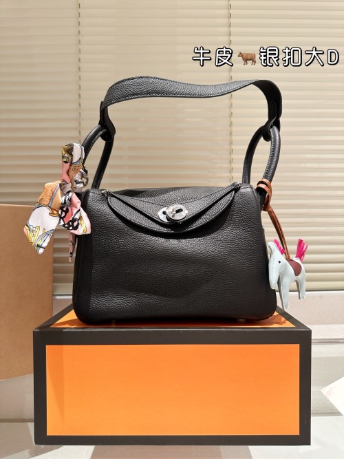 Hermes Lindy 25cm Black Taurillon Clemence Leather Shoulder Bag with Silver Hardware 1 Hermes Lindy 25cm Black Taurillon Clemence Leather Shoulder Bag with Silver Hardware