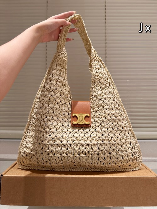Celine Triomphe Raffia Bag, 40cm - Perfect Summer Beach Tote 1 Celine Triomphe Raffia Bag, 40cm - Perfect Summer Beach Tote