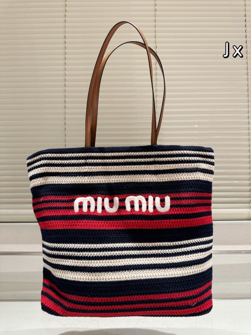 Miu Miu Summer Limited Striped Knitted Beach Bag, Large Size 33*35cm 1 Miu Miu Summer Limited Striped Knitted Beach Bag, Large Size 33*35cm