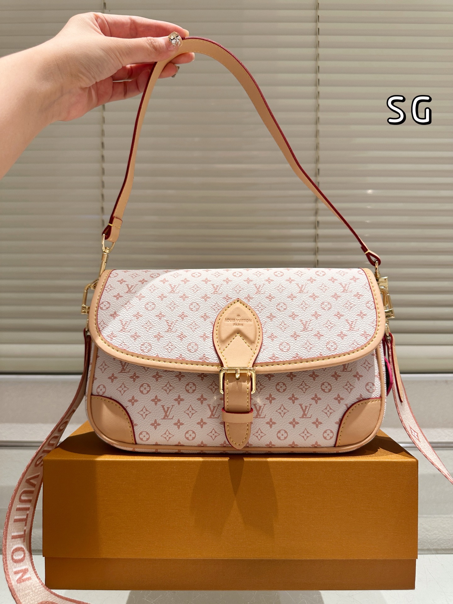 牛皮版本 配挂件 P195 LV nano Diane牛皮腋下法棍包 全钢五金全套礼盒包装 尺寸 18 12cm