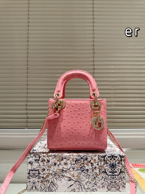 Dior Lady Dior Medium Pink Ostrich Leather Bag with Chain and Strap 1 Dior Lady Dior Medium Pink Ostrich Leather Bag with Chain and Strap