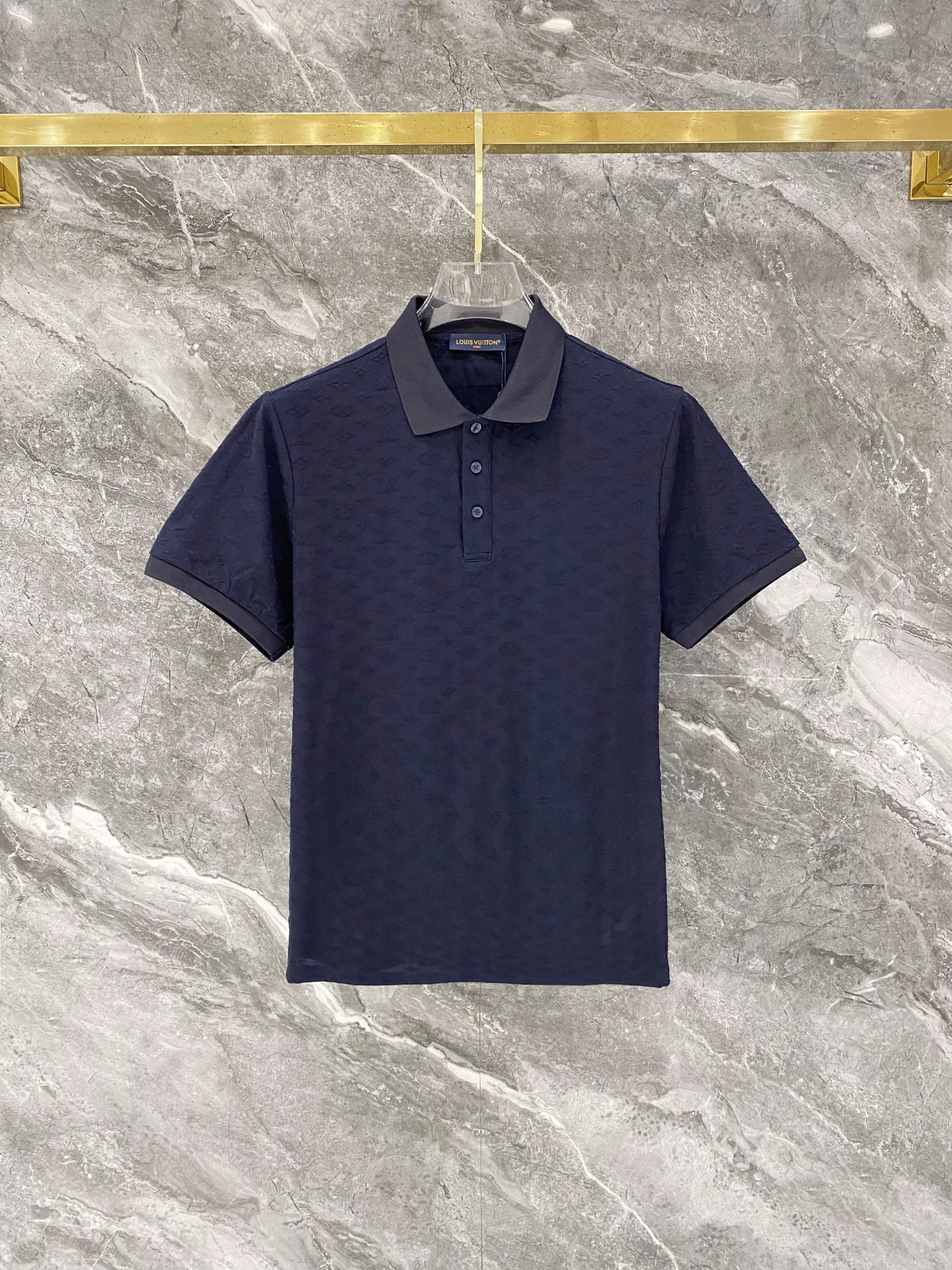 P80 LV Corte ajustado M-XXXL Polo de manga corta con cuello vuelto, color azul marino top, textura jacquard oscura y só…
