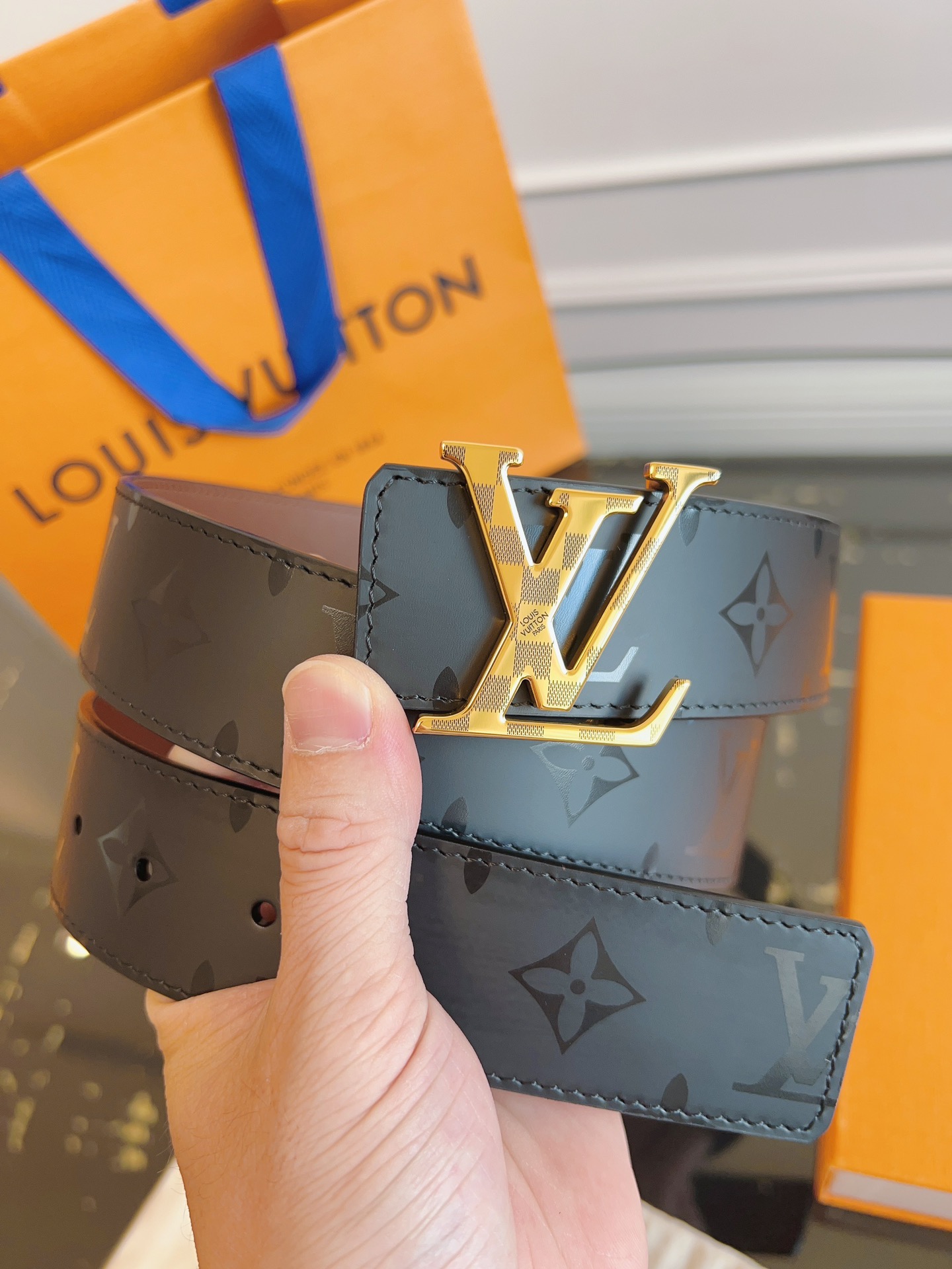 LV.路易威登全套包装原版品质代工厂货品40mm宽度正品一体铸造五金钢扣原厂皮料双面原厂定制面料区别市场