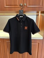 Hermes Clothing Polo T-Shirt Apricot Color Black White Embroidery Spring/Summer Collection Fashion Short Sleeve