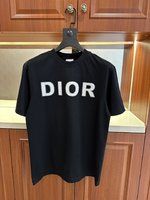Dior Clothing T-Shirt Outlet 1:1 Replica
 Black Khaki White Embroidery Cotton Spring/Summer Collection Fashion Short Sleeve