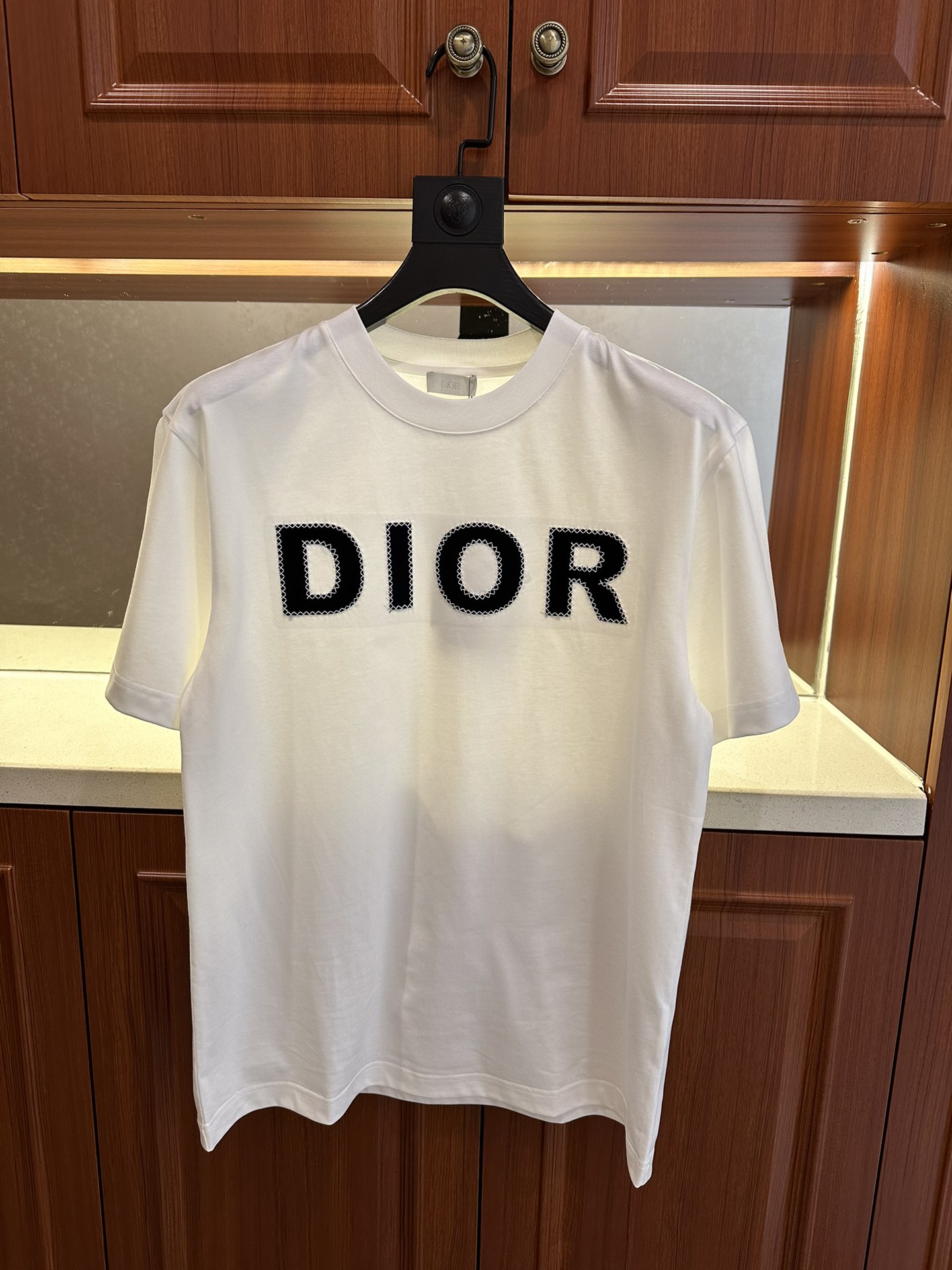 Dior Clothing T-Shirt Black Khaki White Embroidery Cotton Spring/Summer Collection Fashion Short Sleeve
