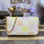 Louis Vuitton Fashion
 Bags Handbags Blue Grid Pink Canvas Pochette Chains N40642