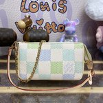 Louis Vuitton Bags Handbags Blue Grid Pink Canvas Pochette Chains N40642