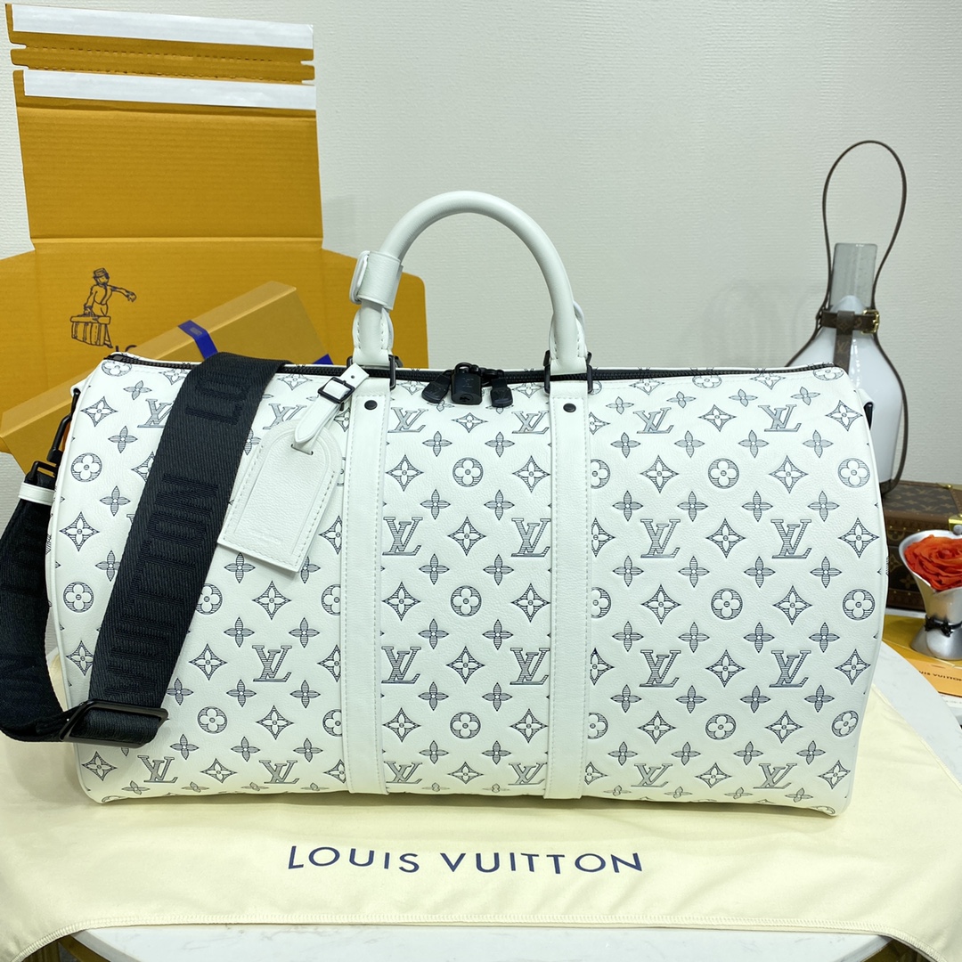 Designer falso
 Louis Vuitton LV Keepall Sacos de Viagem Compre falso de alta qualidade
 Azul Branco Impressão Couro vaca M24953