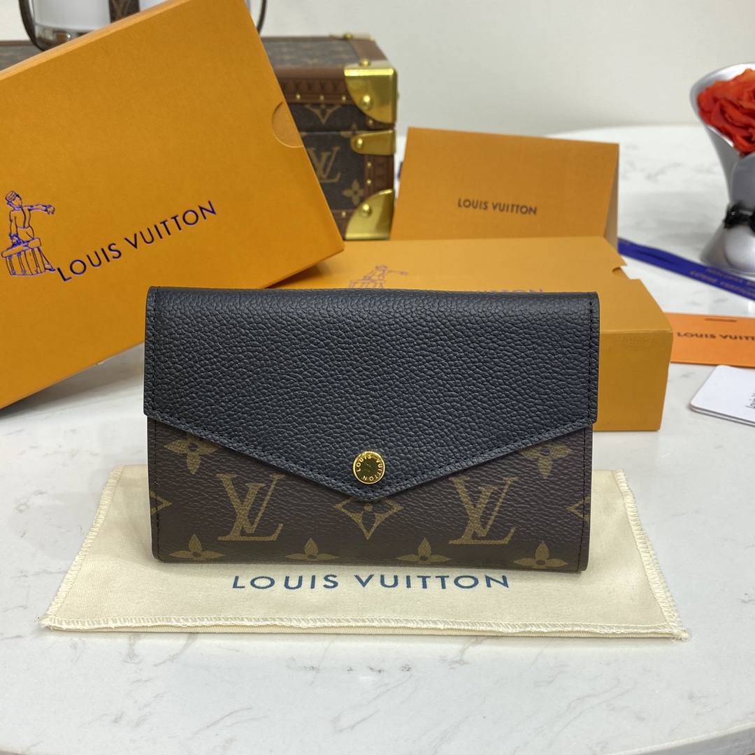 Louis Vuitton Carteira Preto Vermelho Monogram Canvas Pele de vitelo Couro vaca Fashion M60140