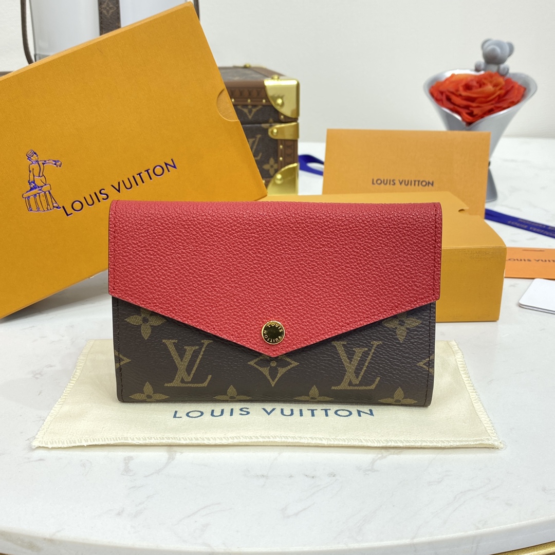 Louis Vuitton Carteira Designer de moda
 Preto Vermelho Monogram Canvas Pele vitelo Couro vaca Fashion M60140