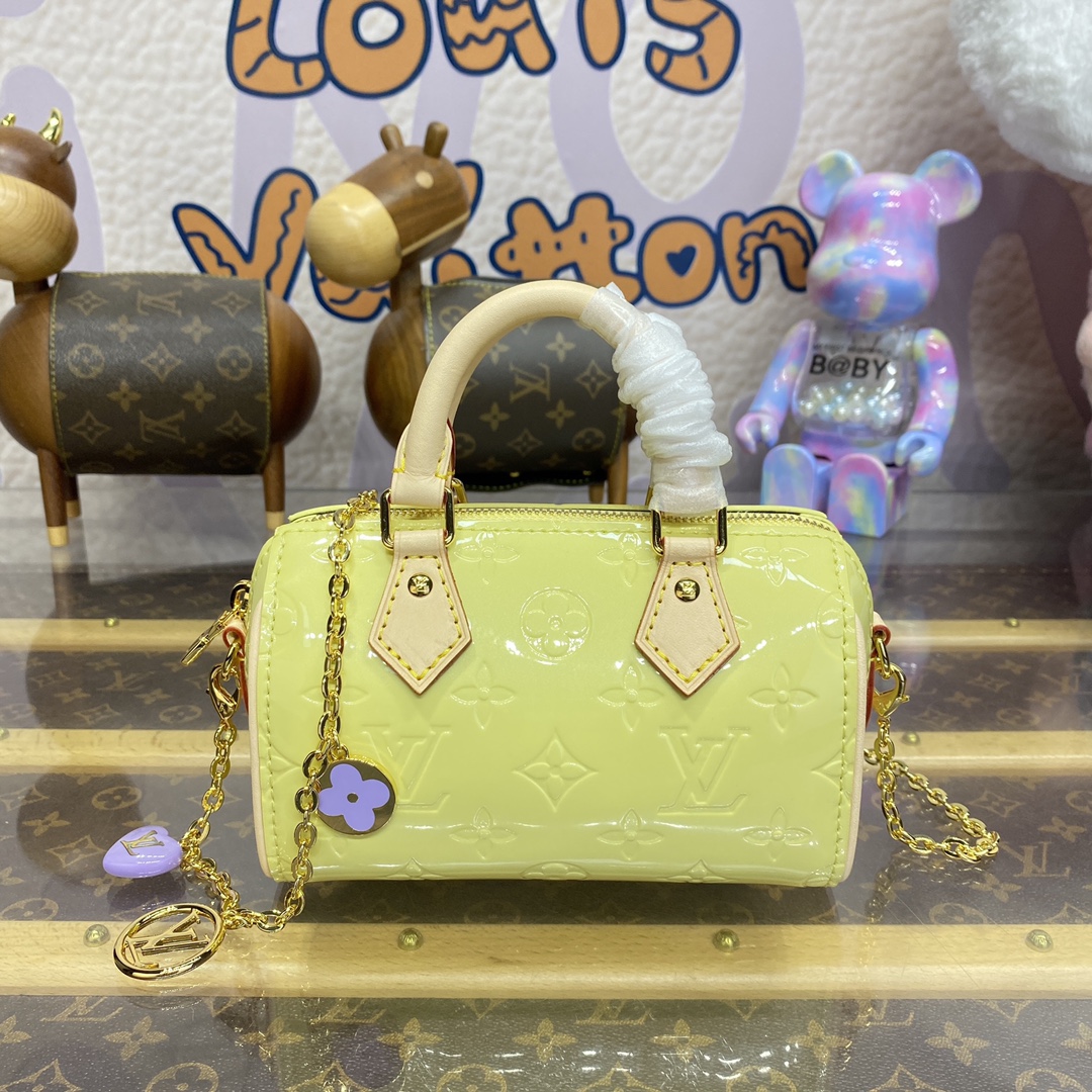 Louis Vuitton LV Speedy Handbags Travel Bags Blue Gold Red Yellow Monogram Vernis Patent Leather Chains M83000