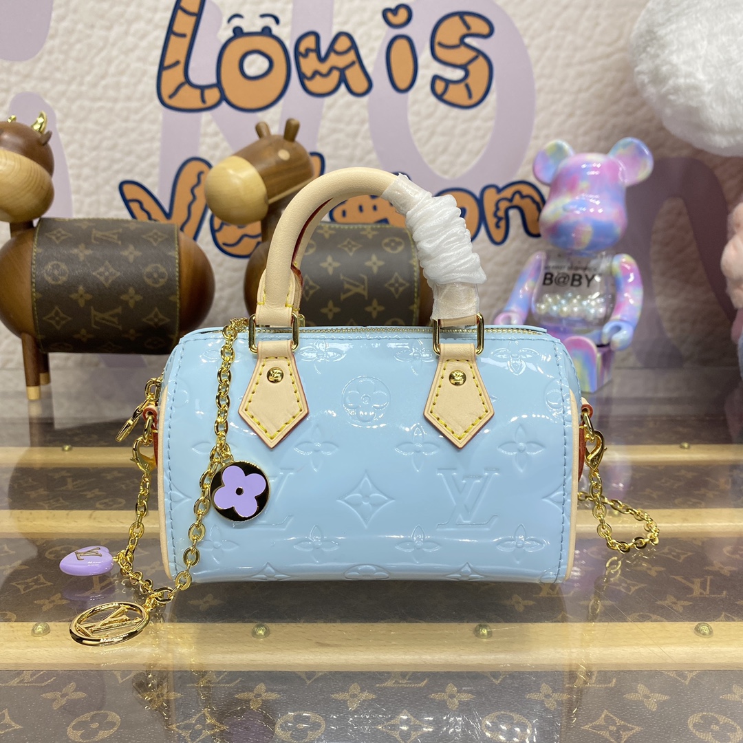 Louis Vuitton LV Speedy Flawless
 Handbags Travel Bags Blue Gold Red Yellow Monogram Vernis Patent Leather Chains M83000