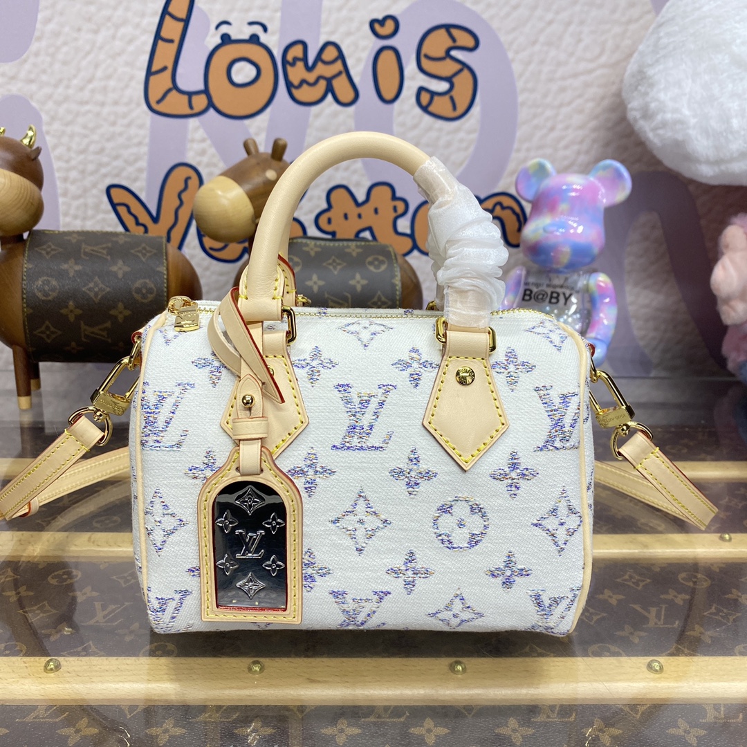 لويس فيتون LV Speedy حقيبة حقيبة يد أبيض . نسيج M24709