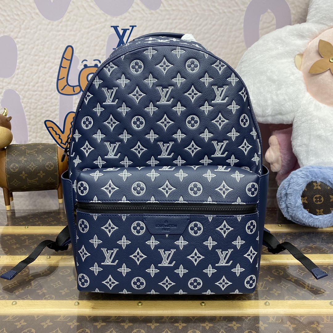 Shop Designer Replica
 Louis Vuitton LV Discovery Bags Backpack Blue Dark White Printing M24760