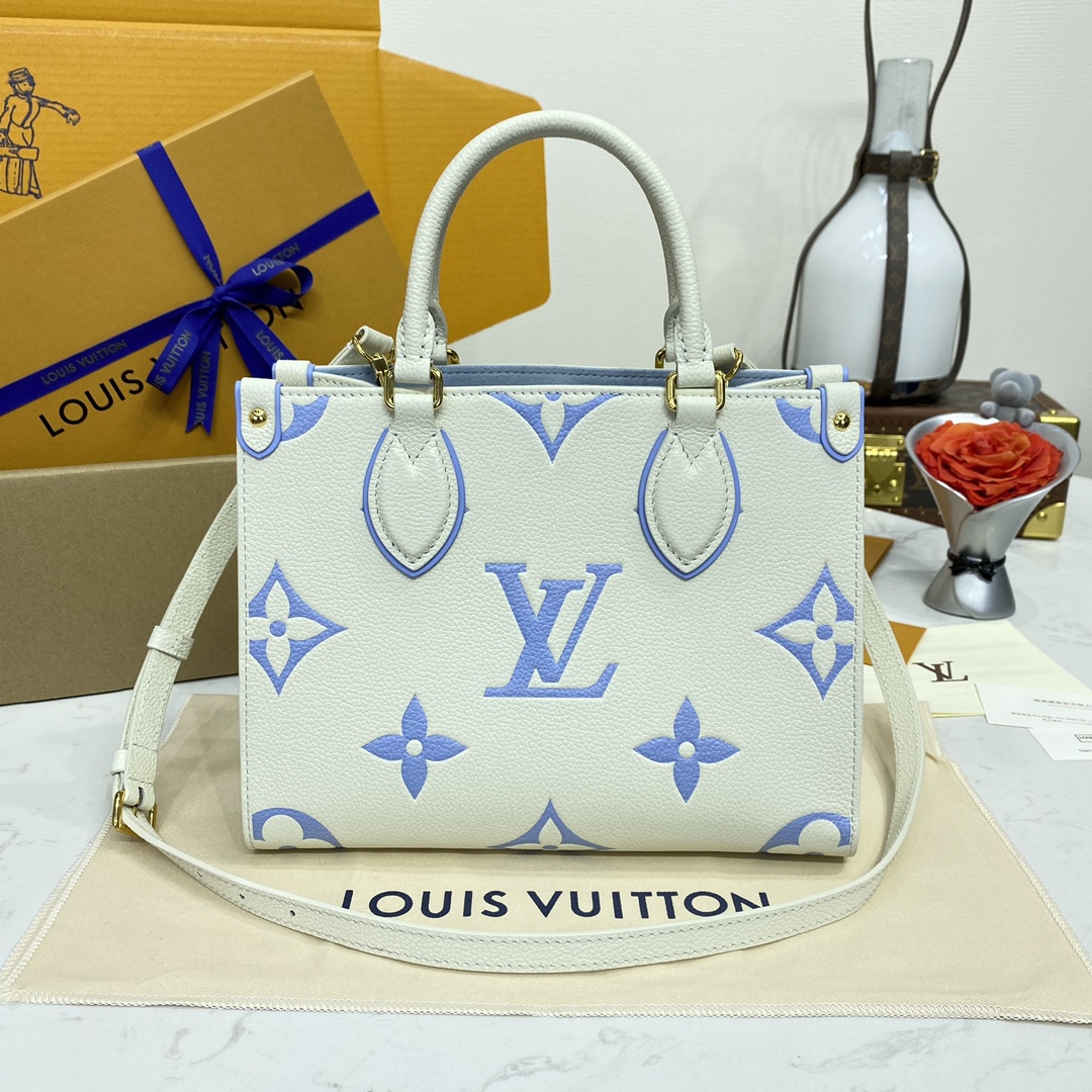 Louis Vuitton LV Onthego 1: 1
 Sacos Bolsas Bege Preto Azul Verde Cinzento Branco Impressão Todo o Aço Empreinte​ Couro de vaca M45654