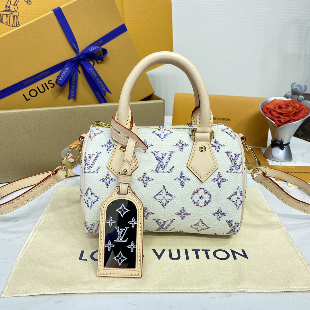 Louis Vuitton LV Speedy Sacos Bolsas Exclusivo barato
 Branco Tecido M24709