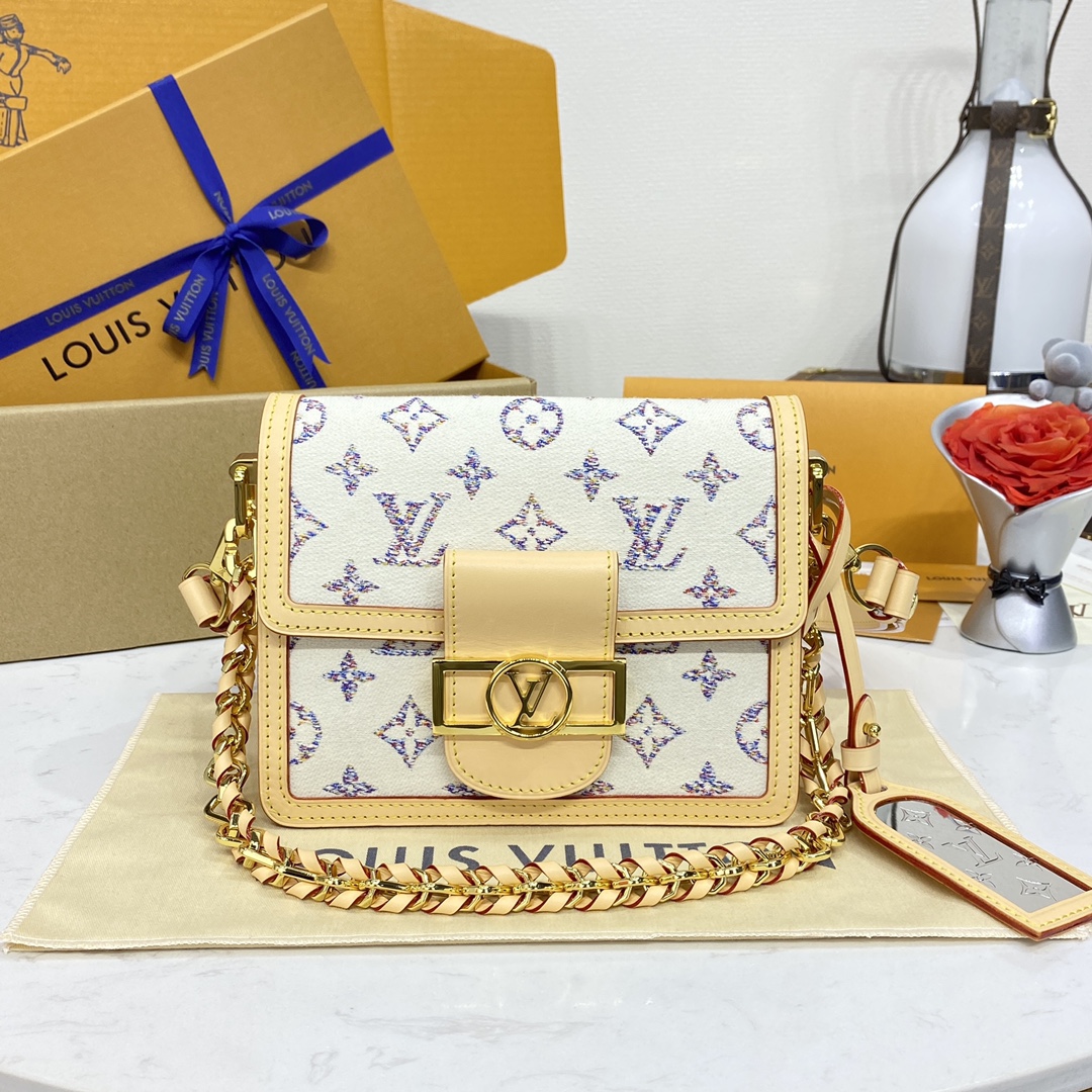 Louis Vuitton LV Dauphine Sacos Bolsas Branco Tecer Tecido Correntes M24841