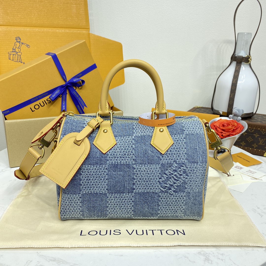 Louis Vuitton LV Speedy Sacos Bolsas Branco Canvas Algodão Denim Colecção de Verão N40700