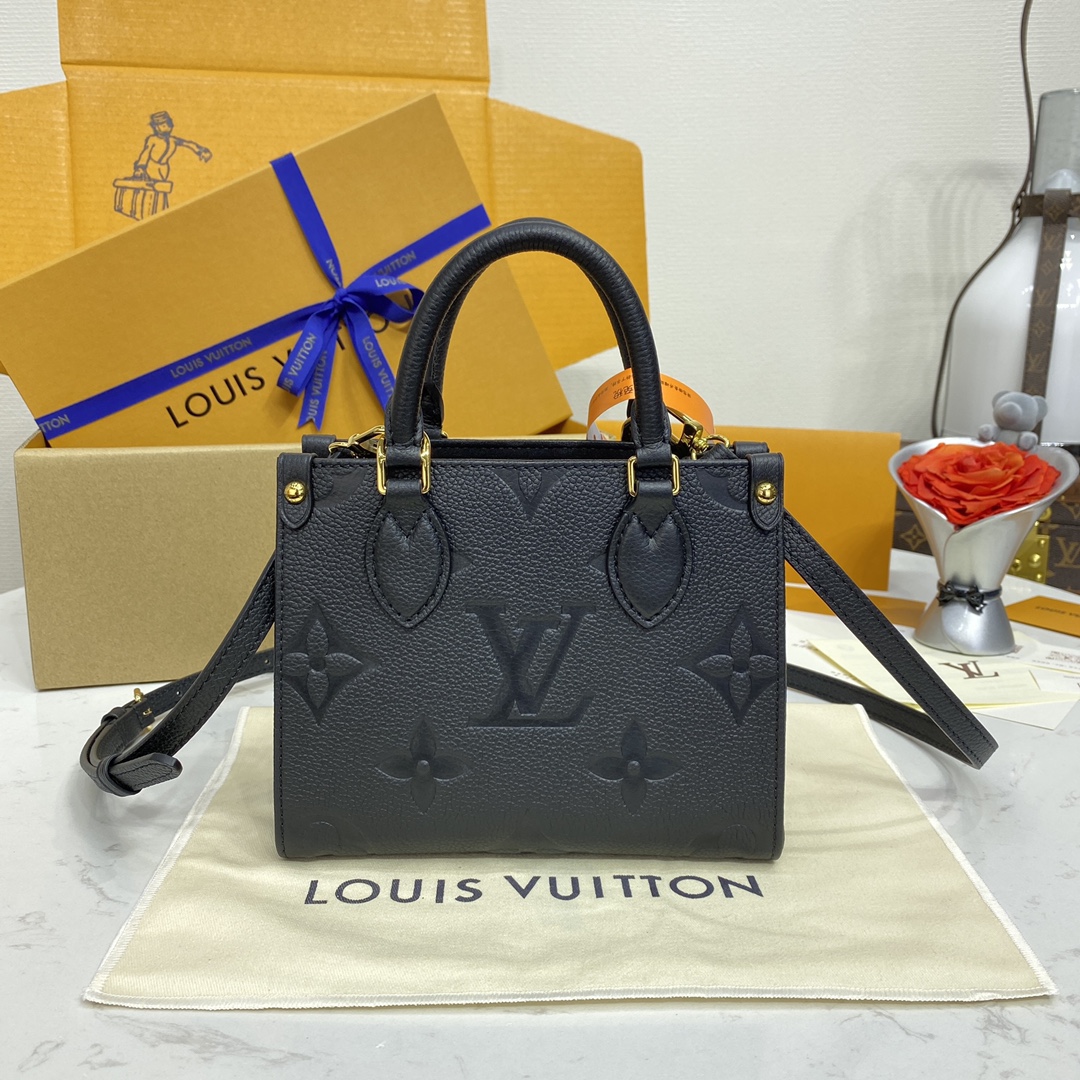 أعلى مثالي مزيفة
 لويس فيتون LV Onthego حقيبة حقيبة يد أسود . غراي وردي Empreinte​ M46993