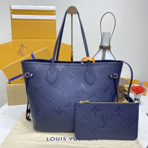 Louis Vuitton Neverfull Shopping Bag M47143 - Blue Leather Tote with Pouch 1 Louis Vuitton Neverfull Shopping Bag M47143 - Blue Leather Tote with Pouch