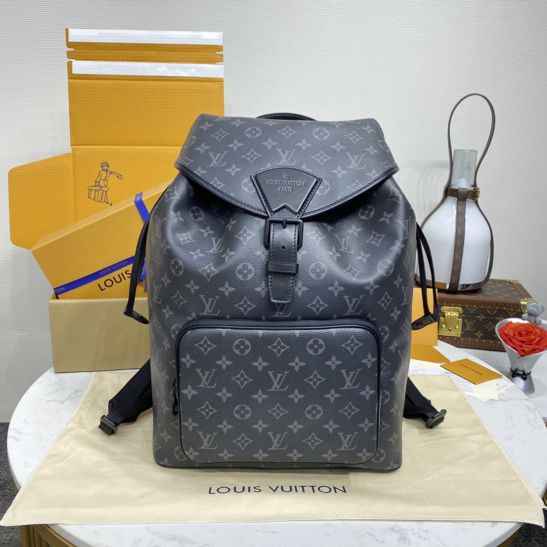 Louis Vuitton LV Montsouris Sacos Mochila Preto Monogram Canvas Couro de vaca M46683