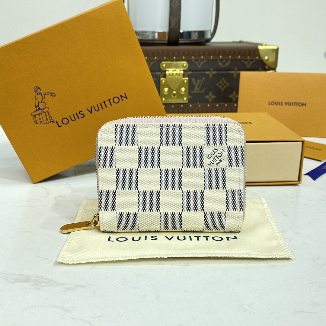 Louis Vuitton Barato
 Carteira Online da China Designer
 Cor do Café Rosa Branco Damier Azur Canvas Couro de vaca M60067