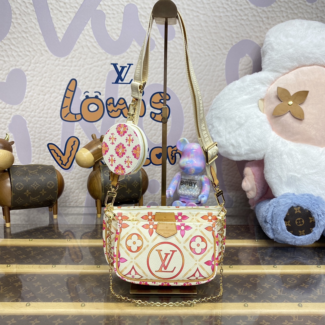 Louis Vuitton LV Multi Pochette Accessoires Sacos Bolsas Venda de Brasil
 Azul Vermelho Canvas Tecido Colecção Verão Correntes M25374