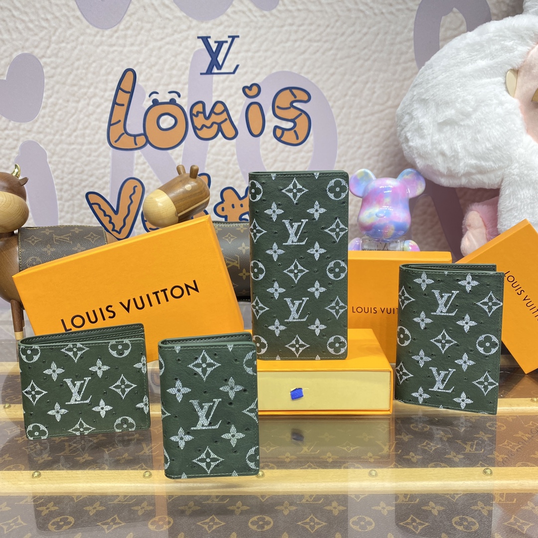 [YSL Wallets]Dark green ostrich pattern