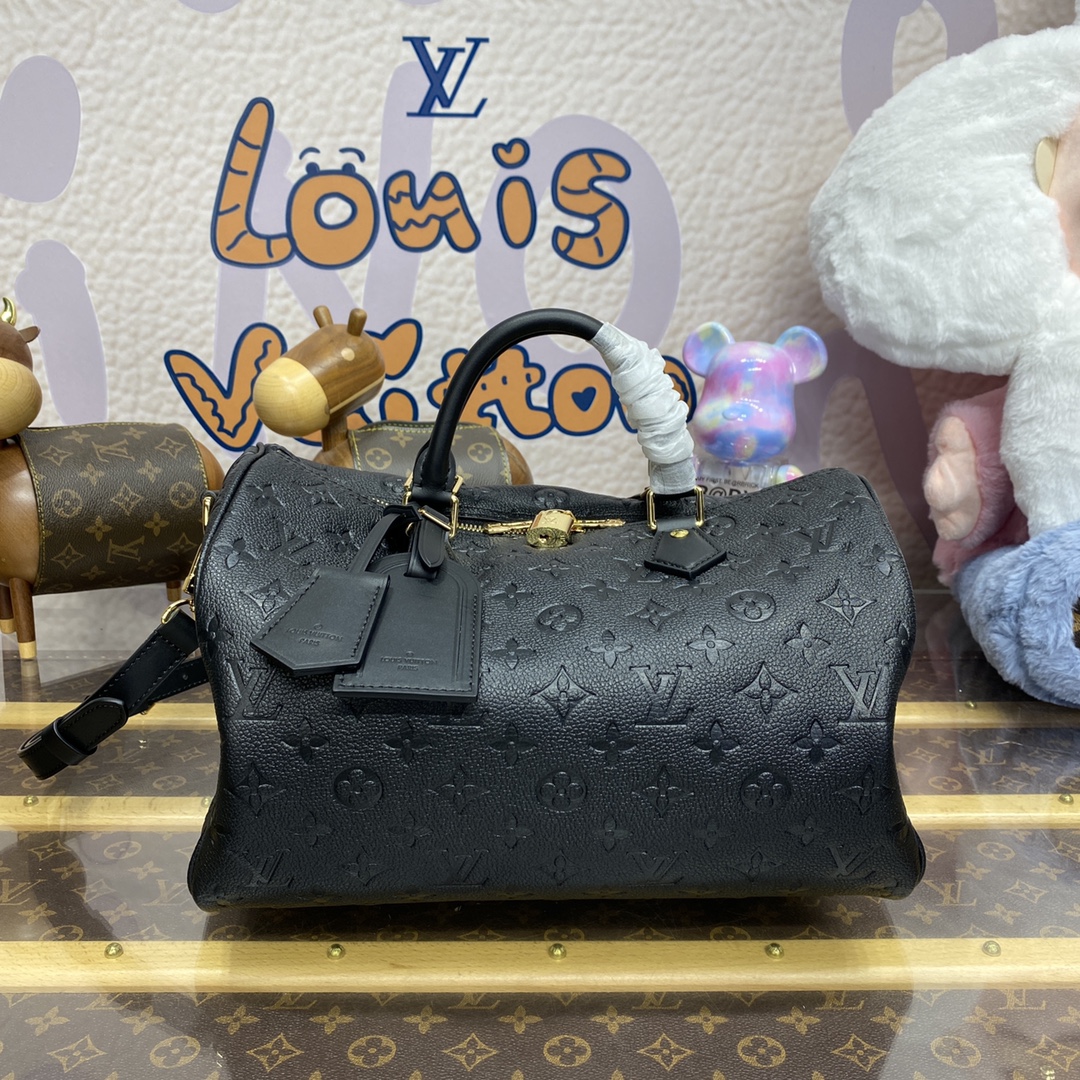 Louis Vuitton LV Speedy Sacs À Main Noir Empreinte​ Cuir de vache M47186