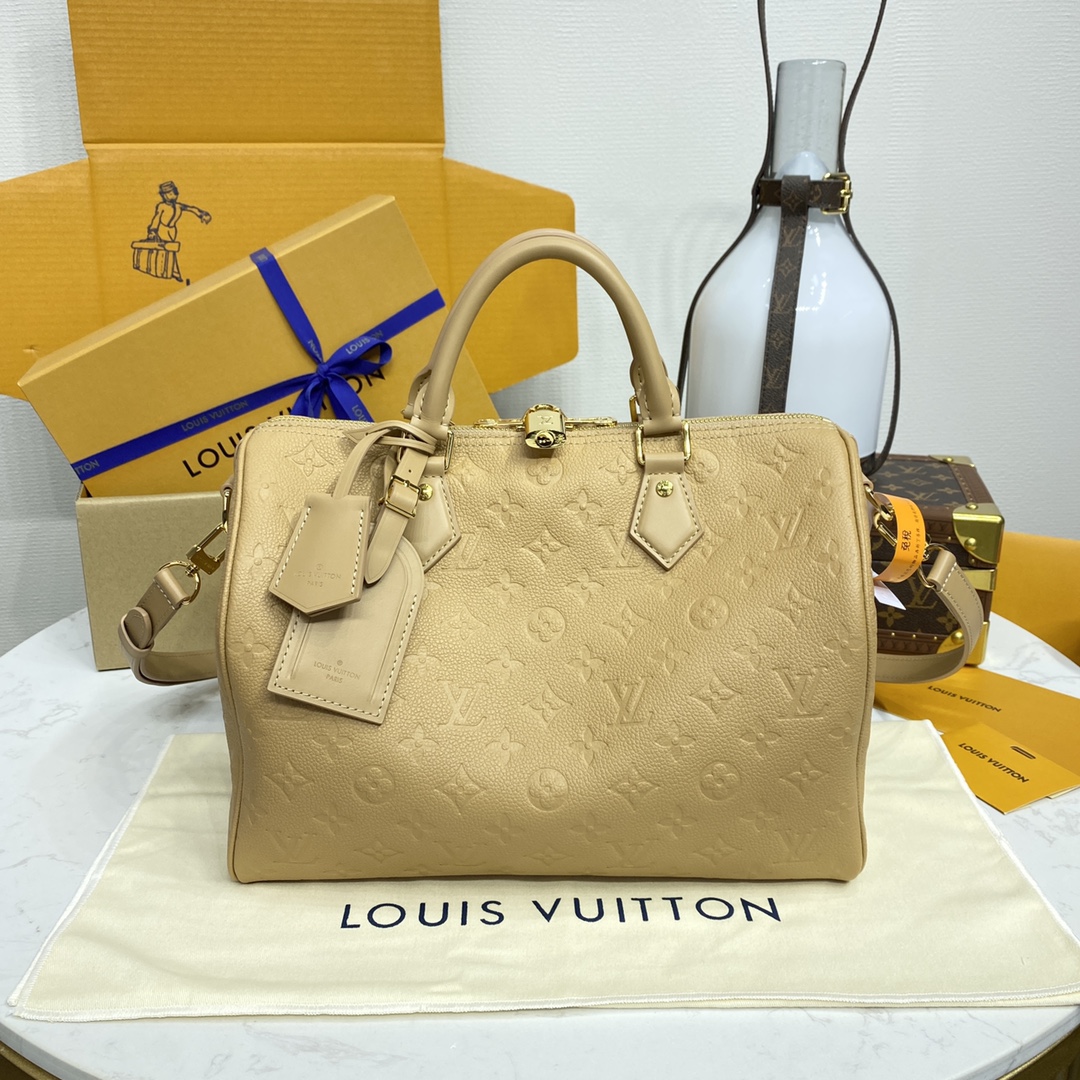 Louis Vuitton LV Speedy Bags Handbags Apricot Color Black Empreinte​ Cowhide M47186