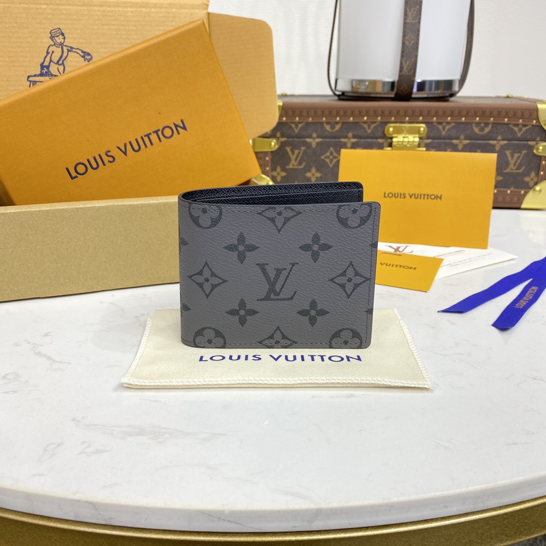 Louis Vuitton Wallet Black Grid Grey Monogram Eclipse Canvas Cowhide M80906