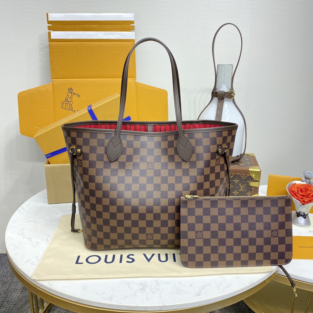 Louis Vuitton LV Neverfull Bags Handbags Apricot Color Coffee Pink Red White Damier Azur Canvas Fabric Vintage M40995