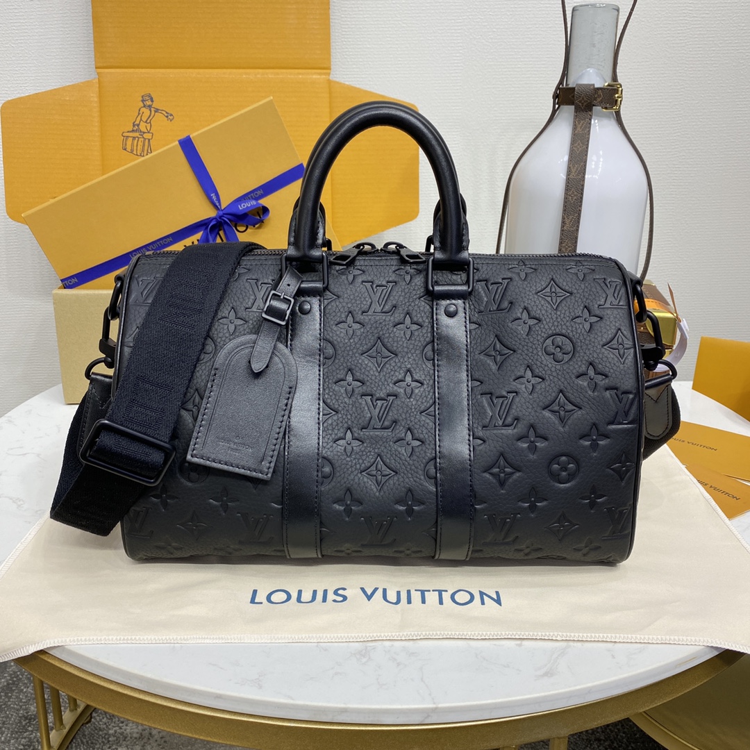 لويس فيتون LV Keepall جيد
 حقيبة حقيبة يد أسود . Taurillon جلد البقر M22765