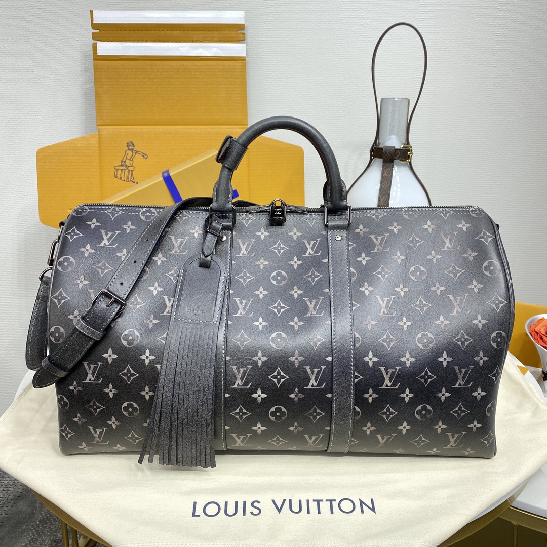 Louis Vuitton LV Keepall Sacos de Viagem Preto Cinzento Couro de vaca Colecção Outono/Inverno M11596