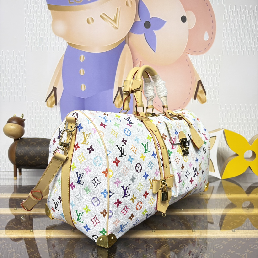 [Travel Bags]M13742 White Color This Keepall Bandoulire 45 travel bag is from