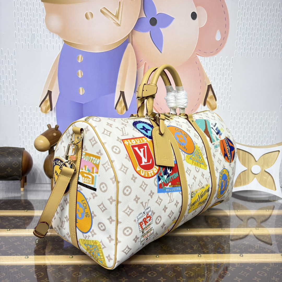 [Travel Bags]M15042 White flower badge This KeepallBandoulire50 travel bag emb