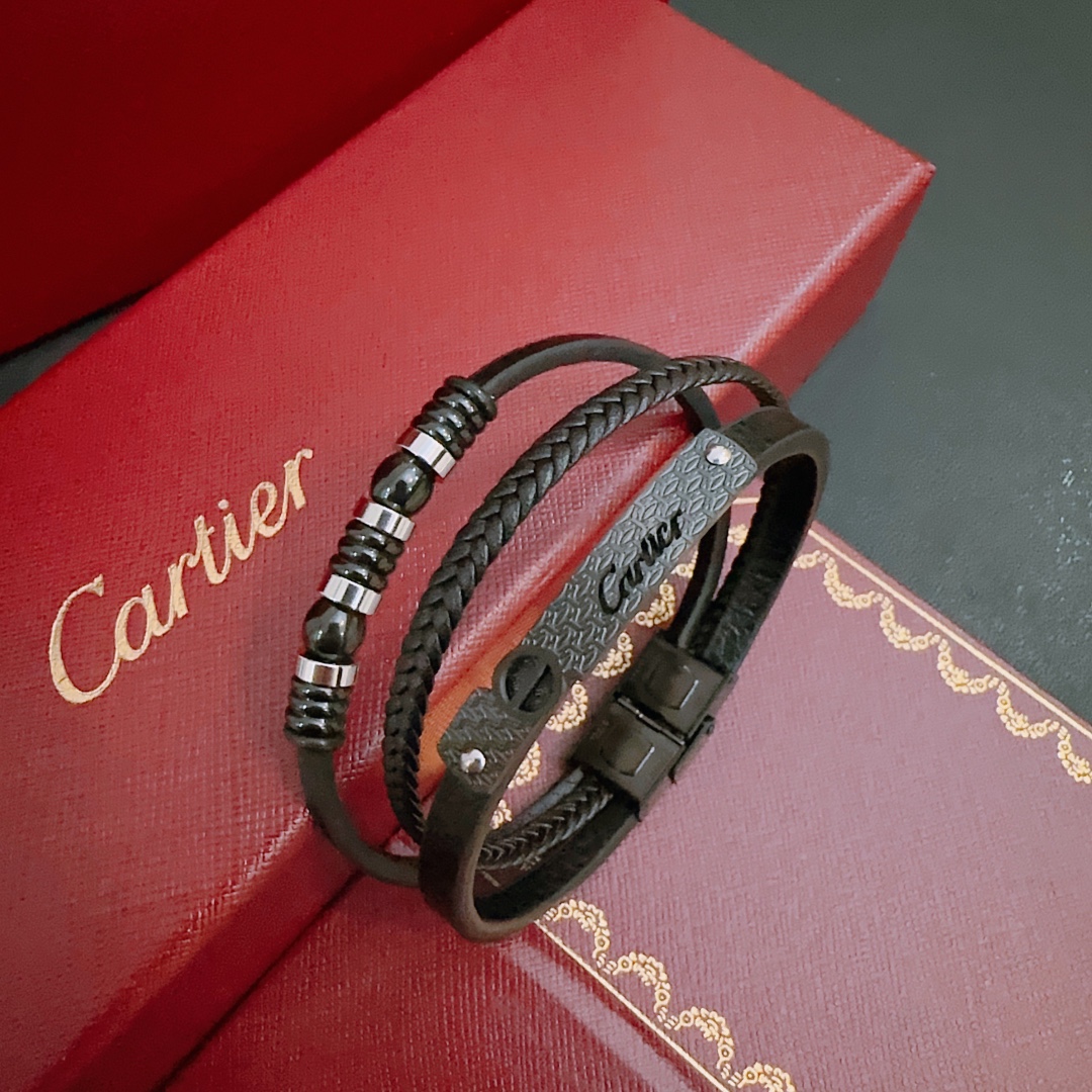 Cartier Joyas Pulsera Universal para hombres y mujeres Cuero de vaca Vintage Cadena