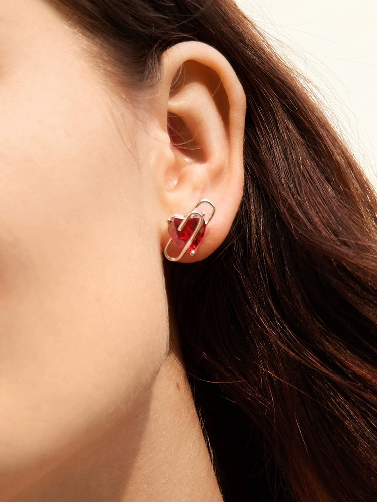 P65  HEFANG何方爱心回形针耳钉小众轻奢简约时尚耳环耳饰品送友ds925纯银材质