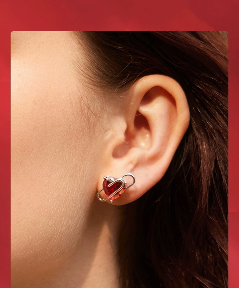P65  HEFANG何方爱心回形针耳钉小众轻奢简约时尚耳环耳饰品送友ds925纯银材质