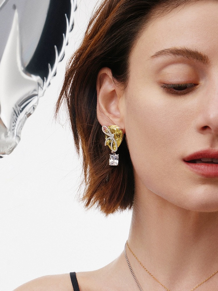 P100 [HEFANG何方奥莱]宝石热气球耳环轻奢设计高级耳钉耳饰品送女友925银材质