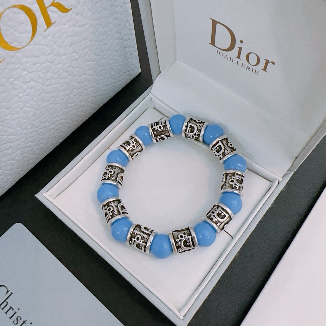 Dior Geïnspireerde Blauwe Kralenarmband in Vintage Stijl, Unisex Design